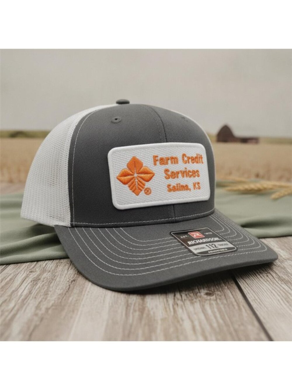Retro Kansas Farm Credit Embroidered Patch Richardson 112 Hat Grey Trucker 80s